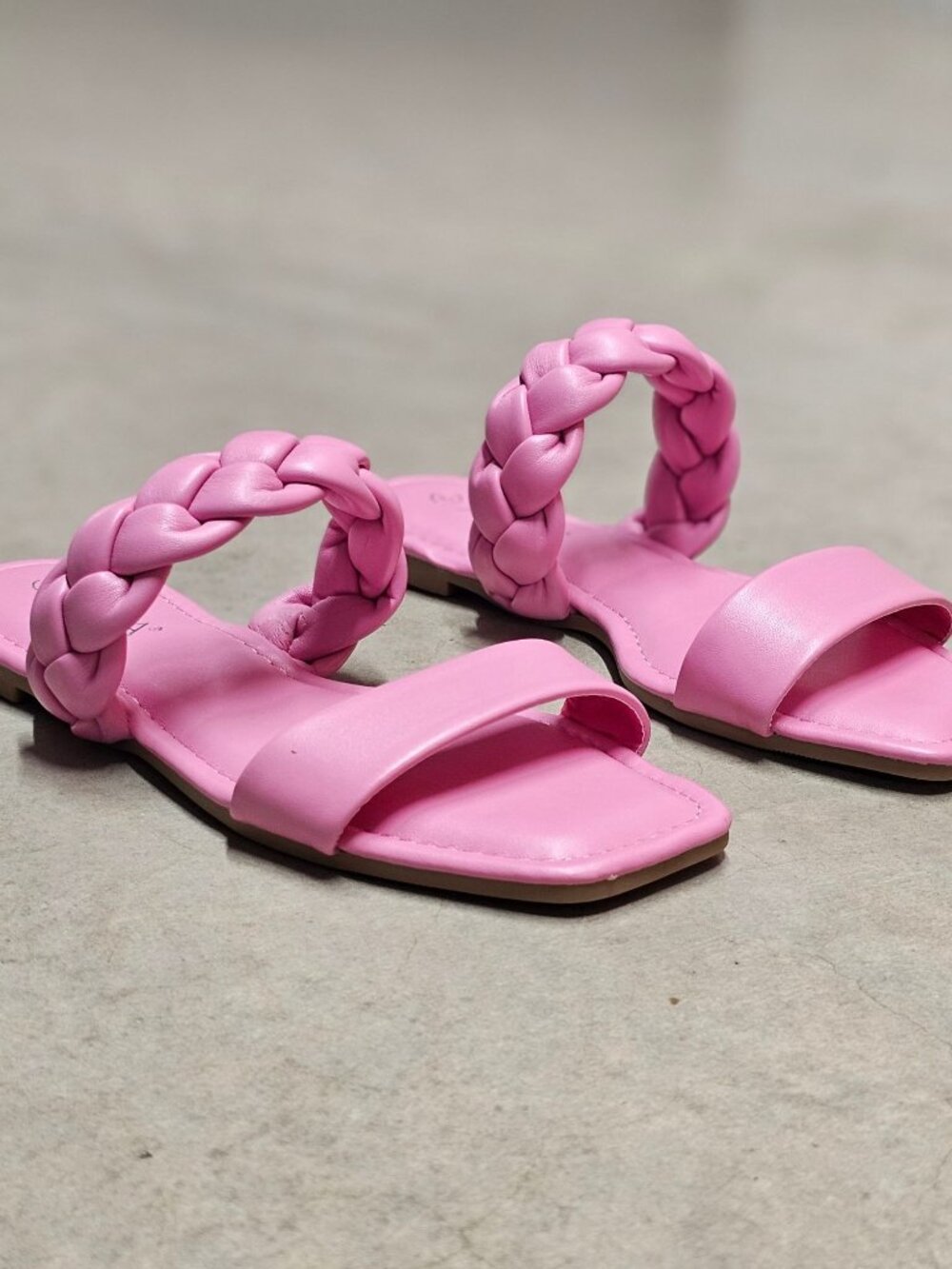 Braided Strap Pink Flat Sandals For Women Comfortable Square Toe Slip-On Design - Picture 8 of 11